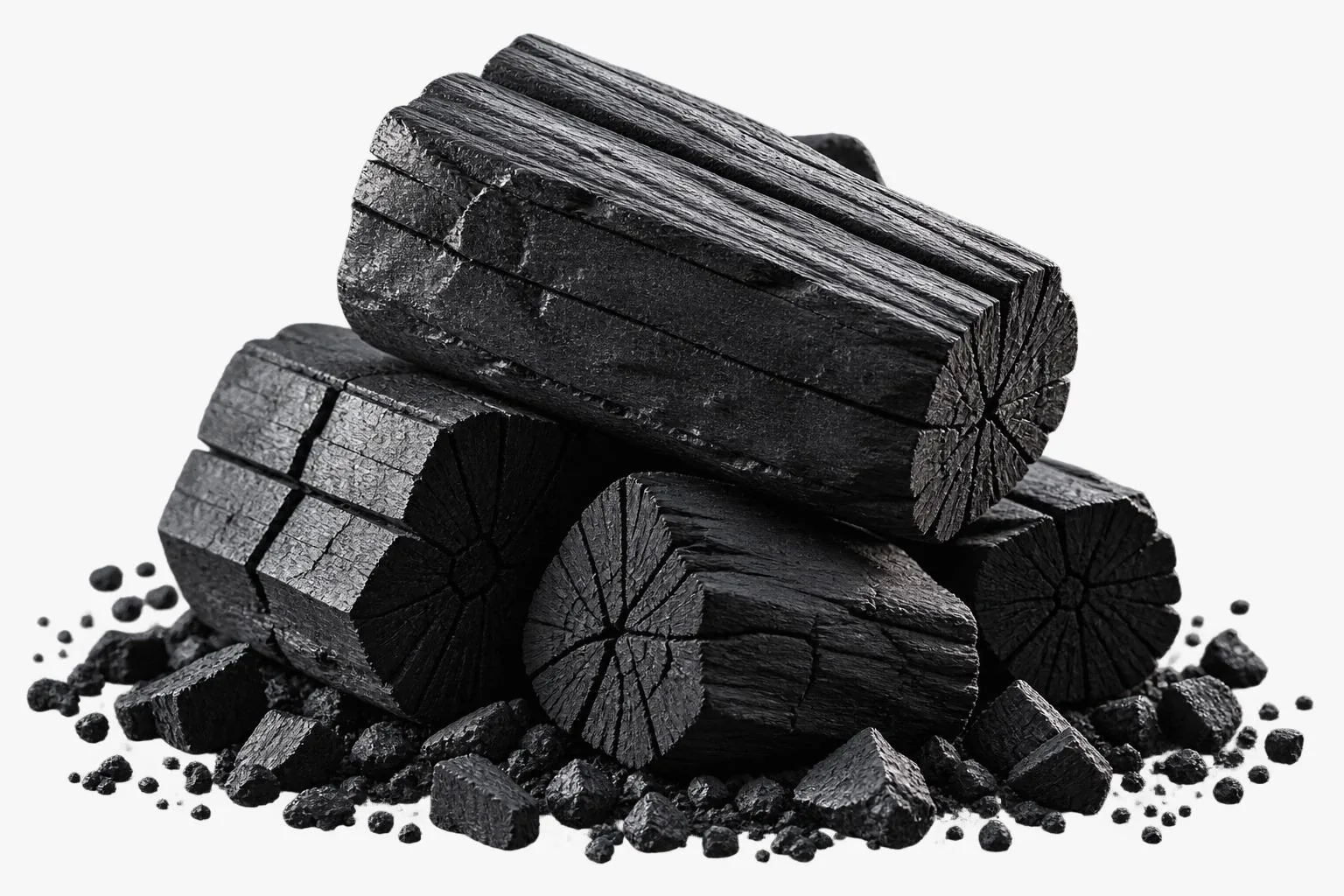 Pedaços de carvão vegetal