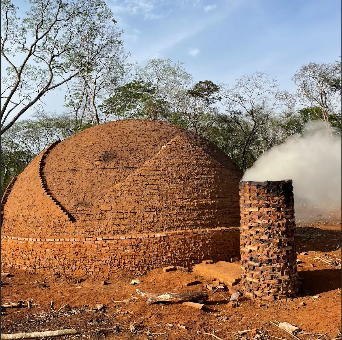 Traditional mud kiln in operation